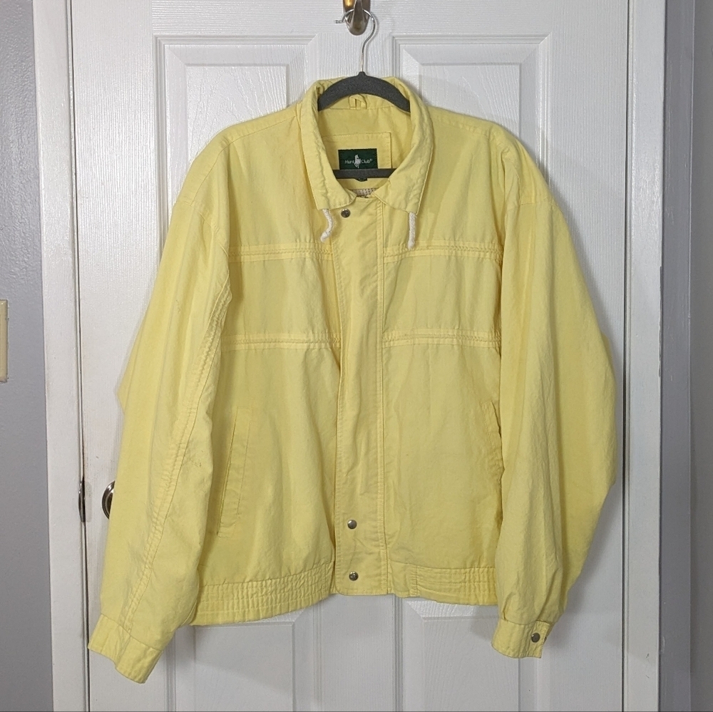 Vintage 90s‎ Hunt Club Pale Yellow Zip and Button-Up Track Jacket Size XL